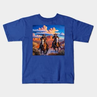 Cowboys Riding Horses Western Kids T-Shirt